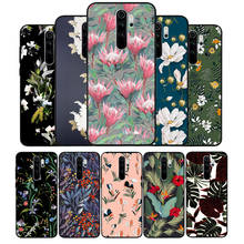 Capa de celular preta de silicone com folhas e flores, para redmi note 8, 7 pro, s, 8t, 9, 7a 2024 - compre barato