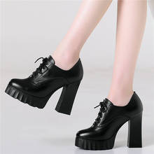 Women Lace Up Cow Leather Chunky High Heels Ankle Boots Round Toe Punk Goth Party Platform Pumps Laddy Office Shoes Casual Shoes 2024 - buy cheap