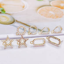 KC-Pendientes chapados en oro con diamantes de imitación, aretes con forma de perla, agujero, colgante, abalorio, componente de joyería, Material hecho a mano, 8 Uds. 2024 - compra barato
