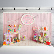 Sweet Shoppe моноблок розовый леденец в виде кирпичной стены для маленькой девочки 3rd День рождения фон для фотосъемки фона студийной фотосъемки 2024 - купить недорого