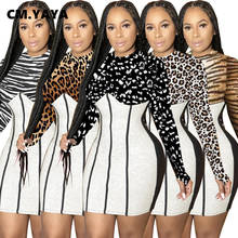 CM.YAYA women leopard tigue zebra patchwork bodycon midi dress 2024 - buy cheap