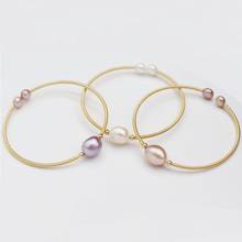 Elegant Baroque Pearl Bracelets Bangle Simple Circle Cuff Wristband Wedding Jewelry Natural Freshwater Pearl Bracelets Womens 2024 - buy cheap