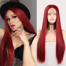 Charisma-Peluca de cabello sintético liso y sedoso para mujer, pelo largo con malla frontal, parte media, rojo, fibra de alta temperatura 2024 - compra barato