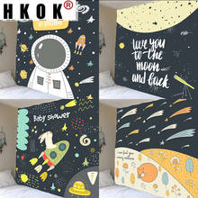 HKOK Astronaut Tapestry Lovely Cartoon Wall Hanging Psychedelic Moon Universe Tapestries Large Wall Cloth Beach Towel Home Decor 2024 - buy cheap