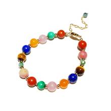 Lii ji 6-8mm pedra real 14k ouro enchido pulseira 18 + 5cm pedra natural vermelho jasper malaquite rosa quartzo carnelian lapis lazuli 2024 - compre barato