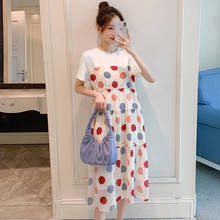 730# 2021 Summer Korean Fashion Maternity Long Dress Dot Printed Chiffon Patchwork Cotton Clothes for Pregnant Women Pregnancy 2024 - buy cheap