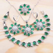 Conjunto de joias cor prata cristal verde qs0707, joias femininas para presente de noivado e colar com pingentes 2024 - compre barato