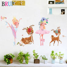 Pegatinas de pared de dibujos animados Sika Deers para habitación de niños, calcomanía de pared para sala de estar, murales de guardería para bebés, decoración de pared para niñas, póster 2024 - compra barato