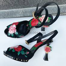 Luxury Woman Rose Flower Platform Sandals Flowerpot Heels Wedding High Heels Women Peep Toe Ankle Strap Princess Girl Shoes 2024 - buy cheap