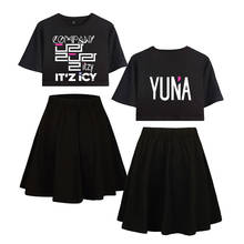 Комплект из двух предметов, Женский комплект 2 шт., с надписью ITZICY YUNA, комплект: укороченный топ и юбка, одинаковые комплекты, женские комплекты из двух предметов, черный цвет 2024 - купить недорого
