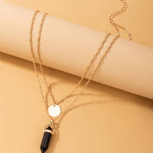 HuangTang-collar Vintage de doble capa con forma de bala para mujer, cadena de clavícula, oblea, Color dorado, Punk, joyería 2024 - compra barato