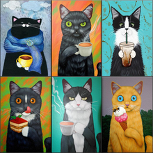 Pintura por números para adultos, faça você mesmo, animais abstratos beber café, imagens de gato, pintura em tela, decoração de casa, grande presente 2024 - compre barato