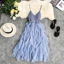 FMFSSOM Women Summer Mesh Tulle Chiffon Dress High Waist 2022 Summer  Hem Asymmetrical Pleated Fairy Female Slim Mesh Clothing 2024 - buy cheap