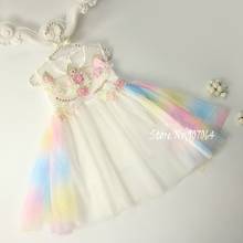Clear Sales Unicorn Girls Dress Rainbow Embroidery Flowers Toddler Sundress Princess Kids girls Party Summer Wedding dress 1-10Y 2024 - buy cheap