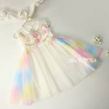 Vestido de unicórnio bordado de arco-íris, vestido de princesa para meninas 1-10 anos, venda transparente