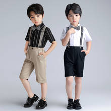 Conjunto de roupas masculinas para bebês de 2 a 9 anos, roupas coreanas bonitas para crianças, camisa de manga curta com suspensórios e shorts, 2 peças para meninos 2024 - compre barato