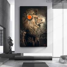 Pintura de animal engraçada fone de ouvido leão pinturas a óleo pôsteres de arte de parede e impressão telas de impressão para decoração de sala de estar 2024 - compre barato