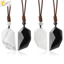 Csja reiki asas de anjo colar de pedra natural cristal claro quartzo colares pingente para casal preto branco howlite jóias g663 2024 - compre barato