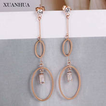 Xuanhua brincos longos de ouro rosado, franjas, joias da moda, acessórios de joias de aço inoxidável, frete grátis 2024 - compre barato