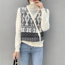 Splice fake two turtleneck sweater women's new autumn and winter style retro diamond knit shirt top 2024 - buy cheap