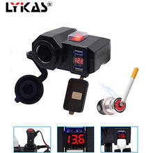 LYKAS-cargador USB Dual para motocicleta, encendedor de cigarrillos con voltímetro Led, pantalla impermeable, adaptador de corriente para manillar 2024 - compra barato