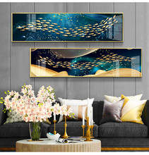 Simple Abstract Geometric Shapes Round blue background Golden Fishes  Art Picture Canvas for porch Living room painting Decor 2024 - buy cheap