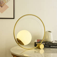 Luminária de mesa em forma redonda, luminária de mesa moderna com suporte de ferro para estudo, decoração para quarto e leitura 2024 - compre barato