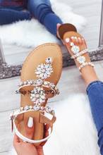 Sandalias cómodas con diamantes de imitación para mujer, chanclas de cristal, zapatos planos de playa, novedad de verano, 2020 2024 - compra barato