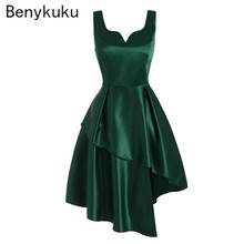 Green Satin Asymmetrical Elegant Party Dress Women High Waist V Neck Solid Gown Female Sleeveless Robe Vintage Plus Size Dresses 2024 - buy cheap