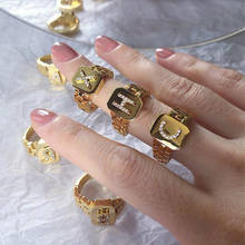 Чешские циркониевые первоначального кольца с буквами для Для женщин Регулируемый широкий манжета кольцо с Ремешок звено цепи Винтаж ювелирные изделия Anillos 2024 - купить недорого
