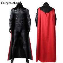 Halloween God Of Thunder Superhero Cosplay Odinson Jumpsuit Battle Costume 3D Printing Boydsuit Black Outfit with red cape 2024 - buy cheap