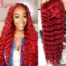 Ambition-Peluca de cabello humano prearrancado, pelo rojo con ondas profundas, malla frontal, 13x4, nudos blanqueados 2024 - compra barato