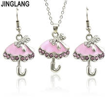 JINGLANG Fashion Elegant Shiny The Umbrella Jewelry Set for Women Girl Korean Simple Temperament Necklace Earrings Set Jewelry 2024 - buy cheap