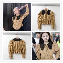 Kpop Korean Celebrity Vintage Button Cardigan Slim Waist Women Tops Fashion Lapel Short Shirts Wild Puff Sleeve Lace-Up Blouses 2024 - buy cheap