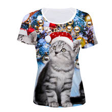 Funny Christmas Shirt Cat Print Women Summer Tops For Females T Shirt Ladies Short Sleeve T-Shirt Elastic Tee Shirts Plus Size 2024 - buy cheap