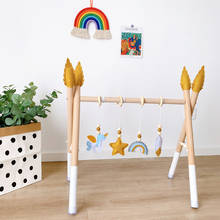 Estrutura de madeira para bebês, estante nórdico de brinquedo sensorial de puxar no anel, para decoração da sala de estar, rack de roupas para crianças 2024 - compre barato