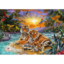 Pintura com diamante bricolagem 5d ponto de cruz redondo completo broca animal tigre bordado artesanal mosaico artesanal decoração para casa 2024 - compre barato