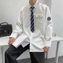 Homens homens escolares altos bordados uniforme estilo preppy jk dk manga comprida camisa branca bonito roupas de vestuário 2024 - compre barato