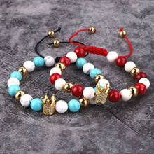 Fashion new design red coral natural stone beads crown charm macrame bracelet for women 2024 - buy cheap