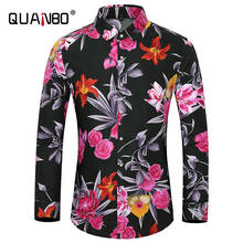 QUANBO Men Floral Dress Shirts Long Sleeve Casual Button Down Flower Printed Shirts 2021 Spring Autumn New Men Slim Fit Shirt 2024 - buy cheap