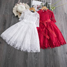 Красное Кружевное рождественское платье, одежда для девочек, детские платья для девочек на день рождения, Осень-зима, детская одежда с вышитыми цветами 2024 - купить недорого