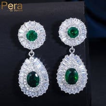 Pera Luxury Brand Silver Color Round Green CZ Zircon Stone Classic Big Water Drop Bridal Wedding Earring Jewelry for Brides E123 2024 - buy cheap