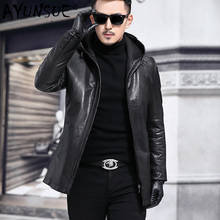 AYUNSUE 2020 New Men's Genuine Leather Jacket Hooded Vintage 100% Sheepskin Coat Autumn Winter Real Leather Jackets 135-1 J3118 2024 - buy cheap
