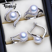 FENASY-Conjunto de joyería de plata de ley 925 para mujer, pendientes de Clip de perla Natural, collar de cadena colgante bohemio personalizado, conjunto de anillo 2024 - compra barato
