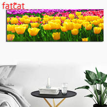 Fatcat flor de tulipas amarelas redonda 5d diy, pintura daipor strass bordado decoração de casa ae1665 2024 - compre barato