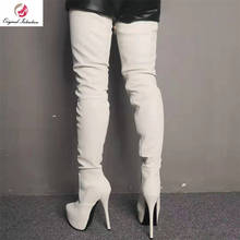 Botas por encima de la rodilla con punta redonda para mujer, zapatos sexys elegantes y finos de plataforma, color blanco 2024 - compra barato