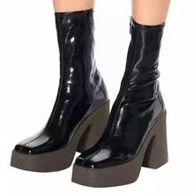 Botas de plataforma con tacón alto para mujer, zapatos de Botines de Cuero negro, invierno, 2020 2024 - compra barato