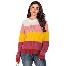 Arco-íris colorido casual feminino blusas outono inverno casual malhas feminino pullovers colorblock o pescoço quente jumper femme say002 2024 - compre barato