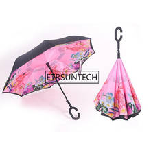 Guarda-chuva dobrável com flamingo 15 peças, criativo, dupla camada, invertido, suporte de mão, resistente ao vento, chuva 2024 - compre barato