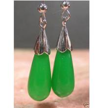 Free Shipping   Hot sale new Style >>>>New Pair Natural Green Jade Waterdrop 925 Sterling Silver Hook Earrings 2024 - buy cheap